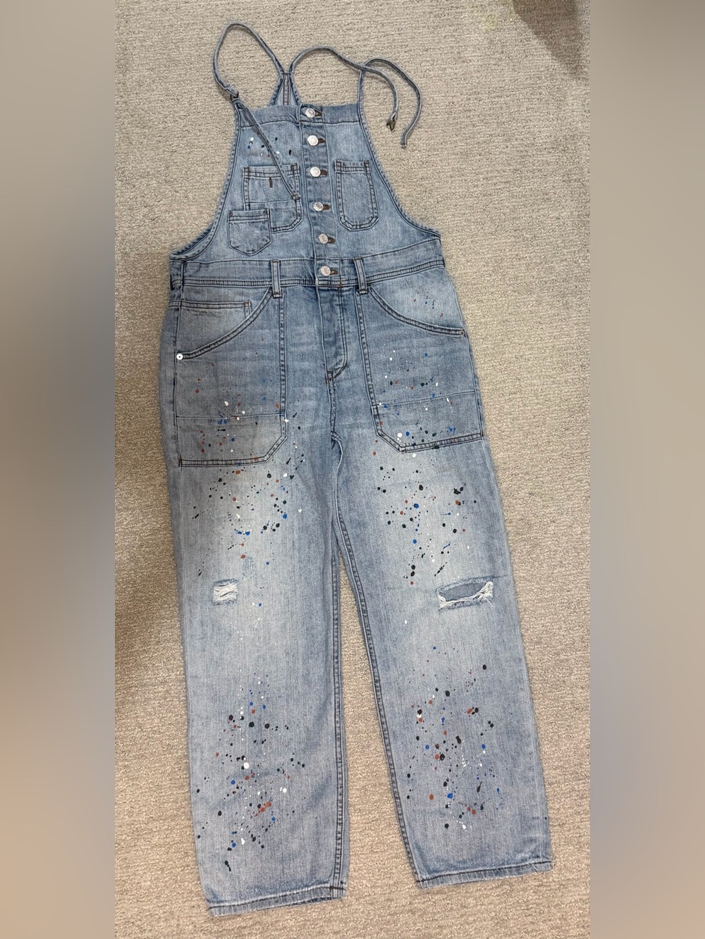 Pilcro Light Blue Paint-Splatter Denim Overalls 27